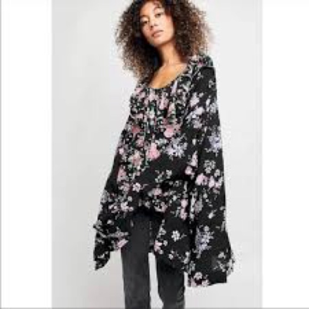 Free People Loretta Printed Button Down Tunic Top Size Small